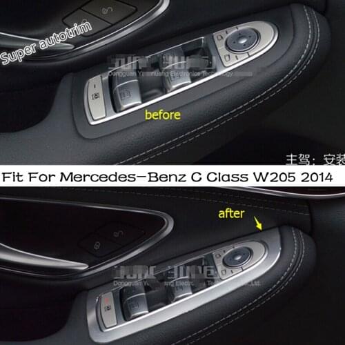 Lapetus Inner Door Armrest Window Lift Button Cover Trim 4PCS Fit For Mercedes-Benz C Class W205 2014 - 2021 Stainless Steel