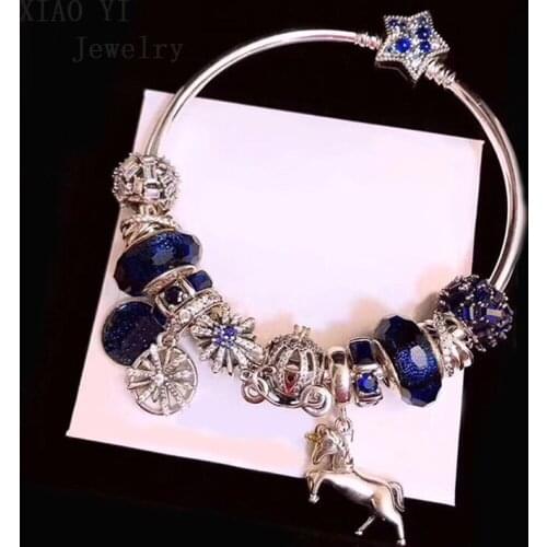 XIAOYI 100% s925 new 2020 spring winter Blue sky star glass ice car high quality fashion factory bracelet female