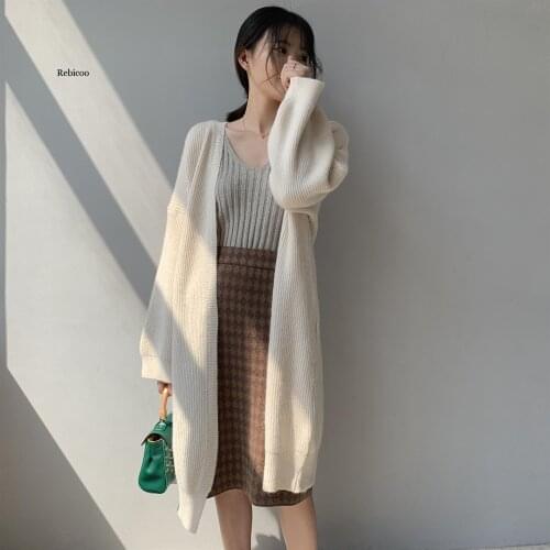 High Quality Autumn and Winter New Solid Color Alpaca Fleece/Fiber Knitted Long Cardigan Sweaters Women Fashion Streetwear 2020