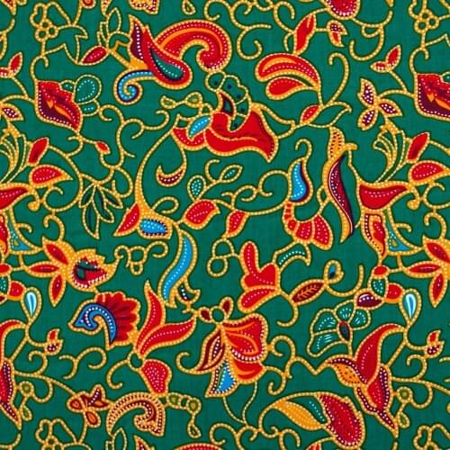 1 yard Cotton Poplin Fabric for sewing pathwork, dress, cloth, bedding - Flowers and vines on green background (width=140cm)