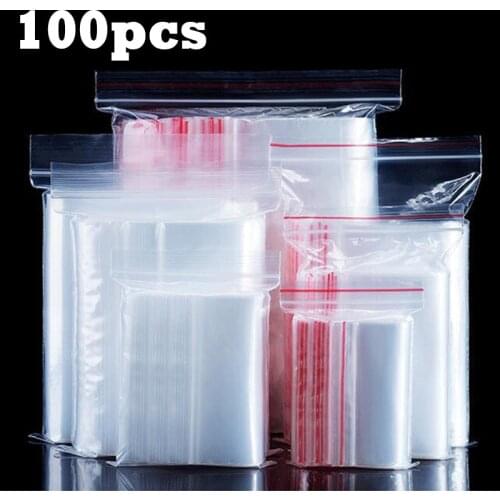 100pcs/pack Small Zip Lock Plastic Bags Reclosable Transparent Bag Shoe Bag Vacuum Storage Bag Poly Clear Bags Thickness