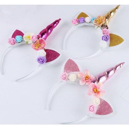 2020 Brand New Hot Fashion Magical Unicorn Horn Floral Head Party Kid Headband Fancy Dress Decorative Gifts детские вещи