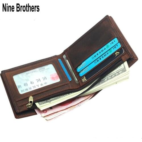 2021 Trending Leather Wallet For Men Luxury 2 Fold Classic Design Cowhide Brown Short Wallet RFID Anti-Theft Wallet Male Purse