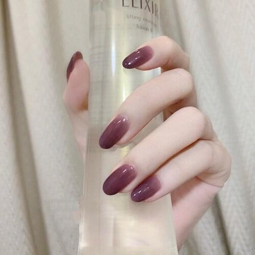 24pcs/set Oblong Jelly Purple Grape Fake False Candy Nails Glue Wearable Finished Manicure Accesoires Full Cover Nail Art Tips