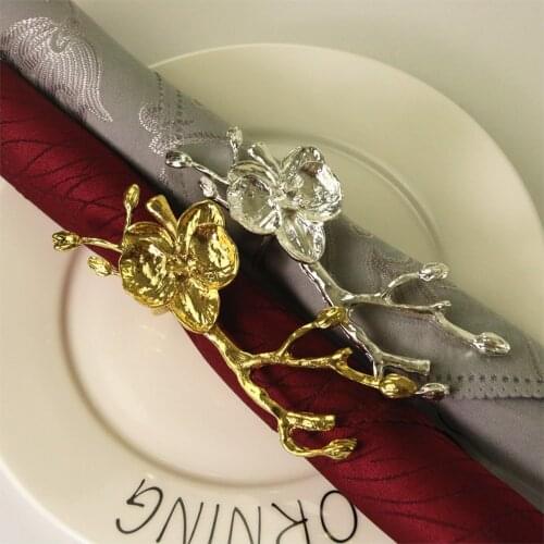 8PCS/Metal Plum Flower Napkin Ring, Gold and Silver Napkin Holder, Table Setting Decoration, Used for Western Food Party