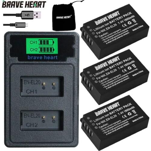 BATERIA EN-EL20 EN EL20a Battery +LED USB Charger for Nikon Coolpix P1000 Nikon1 J1, J2, J3 Nikon1 AW1 ENEL20 Batteries