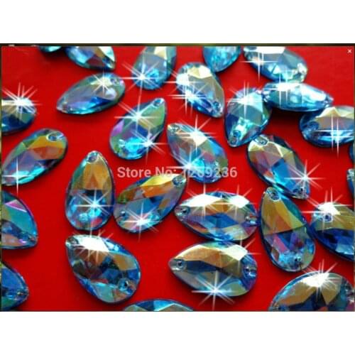 Free shipping Light Blue AB colour sew on crystal beads gemstone hand sewing Rhinestonem 11*18mm drop shape 100pcs