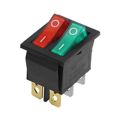 Free shiipping!Red Green Illuminated SPST ON/OFF Two Position 2 Gang Boat Rocker Switch 6 Pin