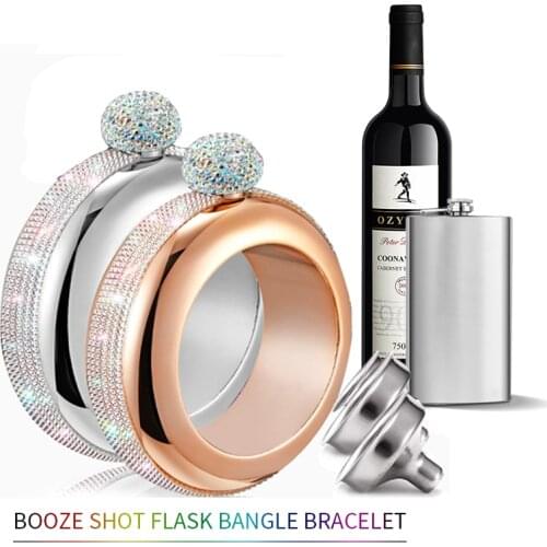 Bracelet Bangle Flask 304 Stainless Steel with Handmade Crystal Bracelet jug Women Men Party Flask Hidden Liquor Flask 3.5oz D25