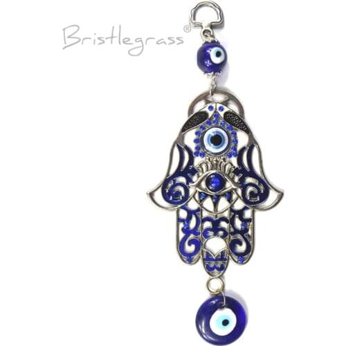 BRISTLEGRASS Turkish Blue Evil Eye Rhinestone Fish Hamsa Hand Wall Hanging Pendant Amulets Lucky Charm Blessing Protection Decor
