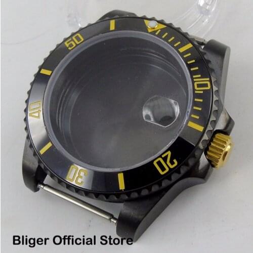 PVD Coated Watch Case With Date Magnifier Gold Crown Fits for Miyota 8215 Automatic Movement
