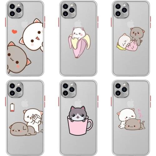Couple Lovely Gray Cat Phone Case For iphone 12 11 Pro Max Mini XS 8 7 Plus X SE 2020 XR Matte Transparent Light white Cover