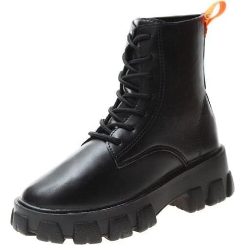 Black Boots Short Boots Womens Front Lace Motorcycle Boots 2021 Autumn Winter Patent Leather Tplatform Womens Shoes