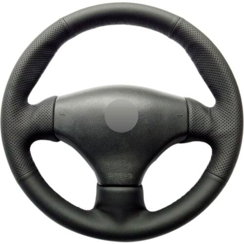 Black PU Faux Leather DIY Hand-stitched Car Steering Wheel Cover for Peugeot 206 1998-2005 206 SW 2003-2005 206 CC 2004 2005 KIT