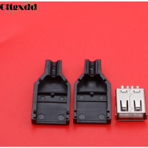 Cltgxdd 1Pcs USB female DIY 2.0 charging socket interface,3 in 1 black USB Assembly Adapter Connector Plug ,plastic cover