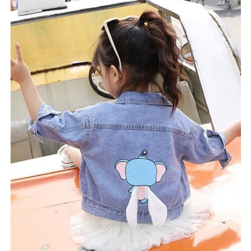 Baby Girls Denim Jackets 2020 Spring Autumn New Childrens Clothing Toddler Girls Cartoon Elephant Cowboy Coat Kids Denim Jacket