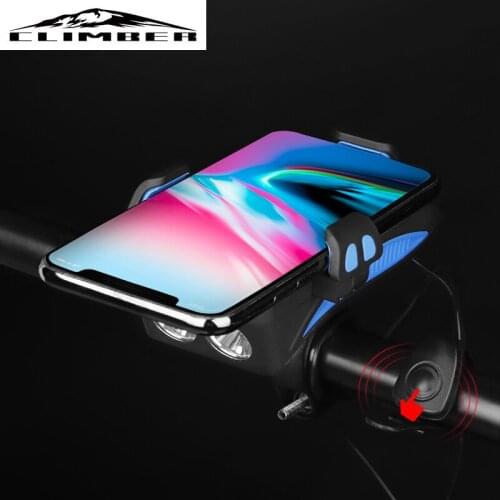 New Store 4 in 1 Electronic Bicycle Bell With Light USB Charging Power Bank Cycling Phone Holder 130db Horn MTB Bike Bell Light