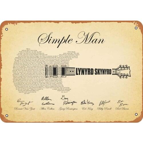 Guitar Shaped Rock Lyrics Simple Men Plaque Poster Metal Tin Sign 8" x 12" Vintage Retro Wall Decor