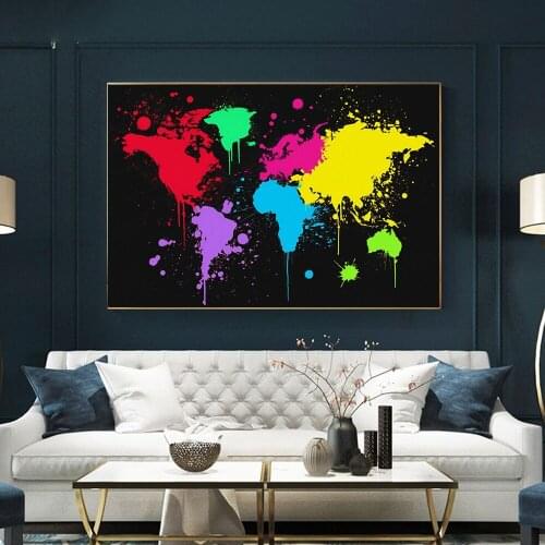 Graffiti Art Posters Abstract World Map Street Color Painted Wall Canvas Painting For Interior Living Room Decoration Pictures