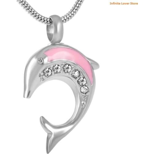 IJD8324 20Pcs a Lot Lovely Crystal Dolphin Heart Memorial Ash Necklace Cremation Keepsake Urn Pendant for Women