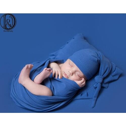 D&J New 4 Pieces Set Newborn Photo Props Baby Photography Background Cloth Newborn Stretch Wrap Hat Photoshoot Pillow Blankets