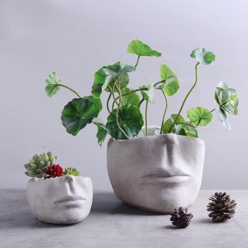 Creative Head Flower Pot Old Cement Flower Pot Simple Person Like Putting A Fleshy Nordic Face Flower Pot Outdoors