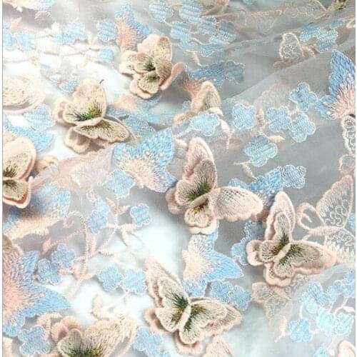 1Y Fantastic 3D Butterfly Embroidery African Tulle Lace Fabric Luxury DIY Wedding Party Lace Accessories Bridal French Lace