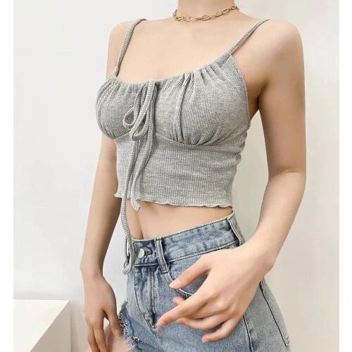 Summer Womens New Style Camisole Womens Summer Casual Lace-up Hollow Sexy Short Crop Tops Sexy Casual Party Em