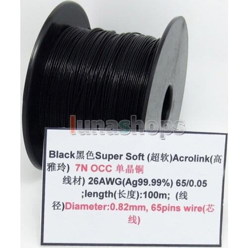 LN004503 Black 100m 26AWG Ag99.9% Acrolink Pure 7N OCC Signal Wire Cable 65/0.05mm2 Dia:0.82mm For DIY