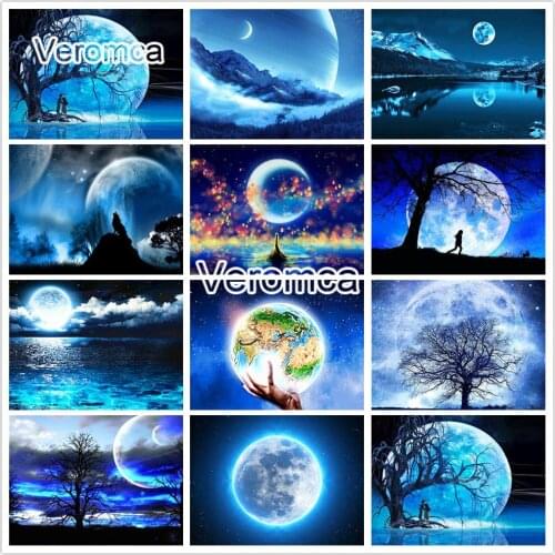 5D Diy Full Square Round Diamond Painting Kit Moon Cross Stitch Rhinestone Night Landscape Diamond Embroidery Mosaic Home Decor