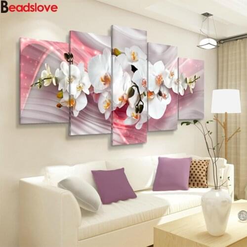 DIY Full drill Diamond Painting Flowers Embroidery Pink Orchid Mosaic Decor Multi-picture Combination Cross stitch kit