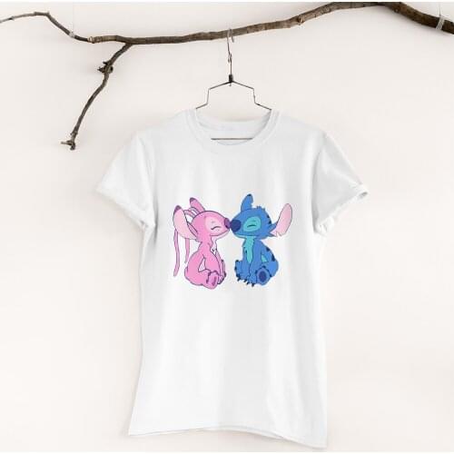 Summer New Products Women T-shirts Outdoor Style Black White Tees Disney Lilo & Stitch Cartoon Printing Tshirts Kawaii Dropship