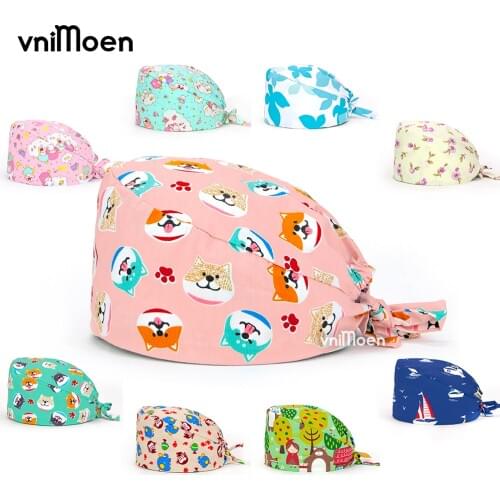 New Fashion cotton cartoon print hats adjustable chirurgie Traitement scrub hats pet Biology laboratory working scrubs caps