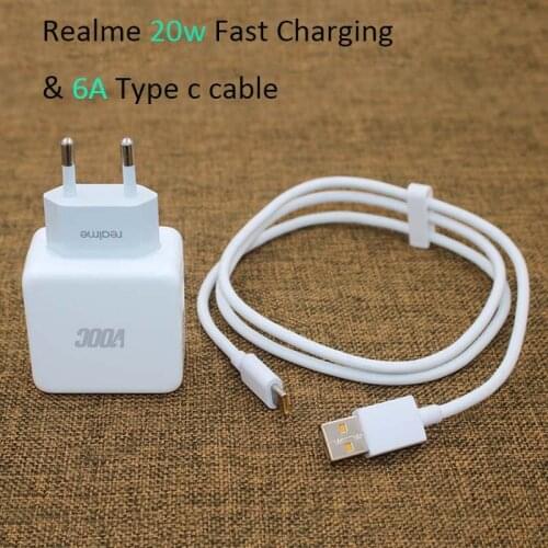 Original Realme 20w Charger EU 5V 4A VOOC Power Adapter 6A USB Type C Fast Charging Cable For Narzo 30 XT 7i Q2 Pro Q3 X50 V15