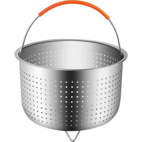 304 Stainless Steel Steamer Basket Rice Cooker Pressure Cooker Anti-Scald Steamer Fruit Cleaning Basket with Silicone Handle