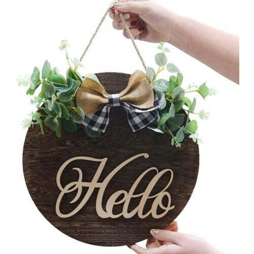 American Country Farmhouse Door Hanging Wreath Welcome Round Wooden Sign Eucalyptus Wooden Tag Pendant Home Decoration