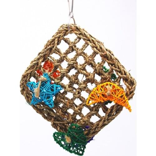 Parrot Climbing Net Natural Straw Parrot Hammock Toy Swing Grey Parrot Climbing Toy Biting Toy