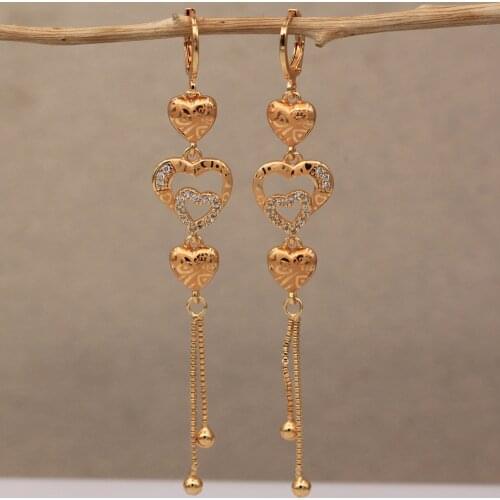 Trendy Gold Plated Copper Heart Drop Earrings White Zirconia For Women Fashion Jewelry Accessories Wedding Anniversary Gift