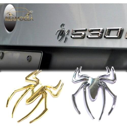 Reamocea 1x 3D Metal Spider Chrome Silver Gold Sticker Badge Logo Emblem Decal Car Truck Motorcycle Bike Decoration Stickers