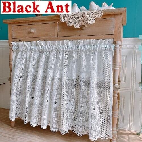Embroidery Rose Half Curtain Kitchen Door Coffee Lace Short Sheer Curtain Cabinet Window Blinds Drape Home Decora DL-JD997#20