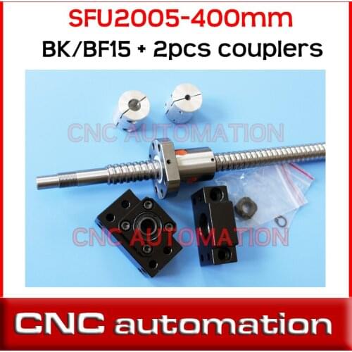 RM2005 Ball Screw SFU2005 L= 400mm Rolled Ballscrew + BK BF15 end support + 2pcs coupler 8*12mm