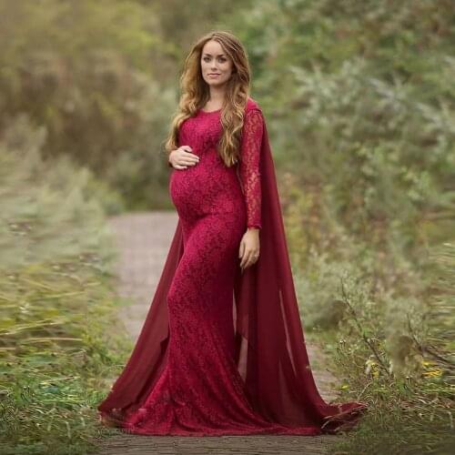 Chiffon Shawl Maternity Dresses For Photo Shoot Lace Fancy Pregnancy Dresses Elegence Pregnant Women Maxi Gown Photography Props