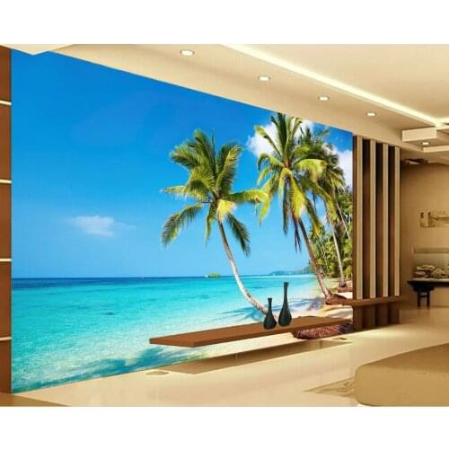 Sun sea beach palm TV backdrop 3d wallpaper landscape Home Decoration stereoscopic 3d wallpaper