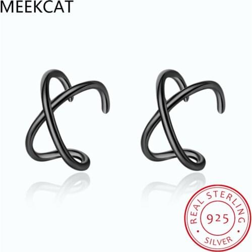 MEEKCAT 2pcs 925 Sterling Silver Fashion Cross Clip on Earrings Ear Cuff For Women Without Piercing Earring Jewelry DA295
