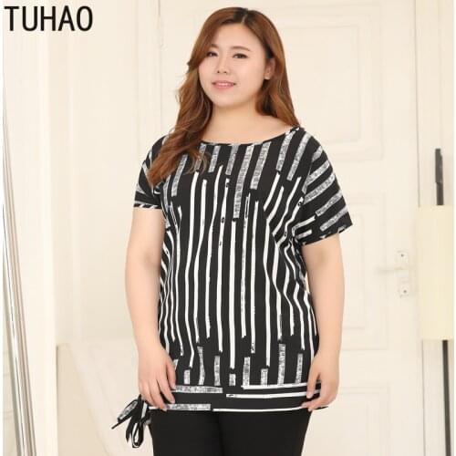 TUHAO Summer Shirts Female Blouses Shirts 4XL 6XL 8XL 10XL Plus Size Woman Blouses for Women Top Casual Striped Blouse MS57