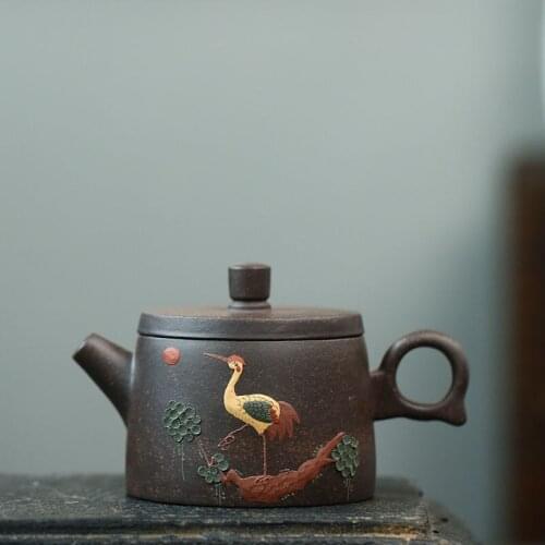 Yixing recommended wholesale famous all handmade quality pine crane teapot household kung fu tea set gift undertakes