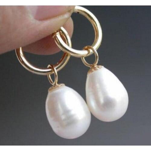 Jewelry Free Shipping natural 11-13mm Australian south seas white pearl earrings 14K/20 Gold Hoop