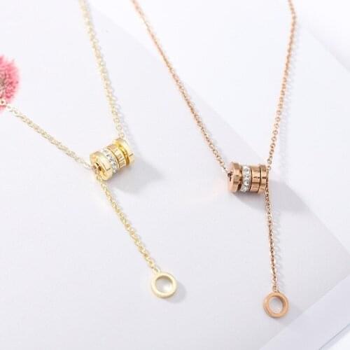 Stainless Steel Jewellery Circle Strip Long Chain Necklace for Women Wedding Fashion Pendant Necklace Charm Jewelry