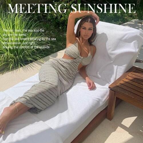 2021 Waist Band Cut Out Summer Beach Maxi Dress Women V Neck Spaghetti Strap Backless Beachwear Dresses Sexy Club Party Vestidos