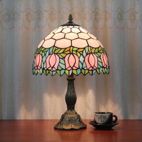 12inch European style Tiffany rose flower table lamp stained glass for living room Bar Cafe bedroom bedside lamp